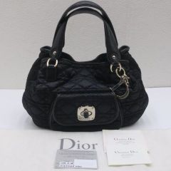 Christian Dior クリスチャンディオール カナージュ キルティングハンドバッグ ブラック 黒 02-BO-0039 シルバー金具