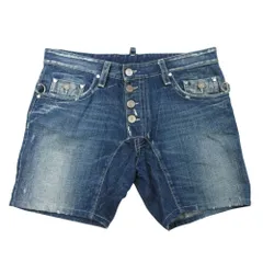 美品 DSQUARED2 ディースクエアード デニム ショートパンツ ショーツ ハーフ ボタンフライ ダメージ加工 48 インディゴブルー メンズ 古着 中古 USED