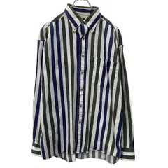 AMERICAN EAGLE OUTFITTERS 長袖 ストライプシャツ L ブルー マルチカラー ボタンダウン ボタン 胸ポケット コットン100% 春物 a710-5735