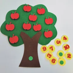 【即発送】りんごの木☆フェルト製☆マジックテープの知育玩具★数 計算