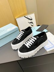 新品 PRADA プラダ スニーカー クリスタル サテンxレザー ブラック