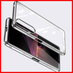 【新着商品】(シルバー) 耐衝撃 超軽量 ストラップホール付き メッキ加工 銀縁 背面クリア 透明 薄型 tpu ソフト カバー 1III エスクペリア スマホケース SOG03 SO-51B クリア ケース III 1 Xperia
