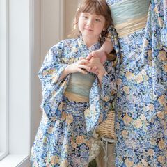花柄ネイビー・帯2本】ワンピースにもなる浴衣 2WAYセパレート