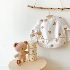 ☆ B（クマ） ☆ 食事エプロン 長袖 ykjt2021721 お食事エプロン 長袖 ベビー用エプロン お食事用エプロン ポケット付き お食事スタイ エプロン スナップボタン ベビー スタイ ベビー用品 防水 ベビーエプロン スモック かわいい 女の子 男の子