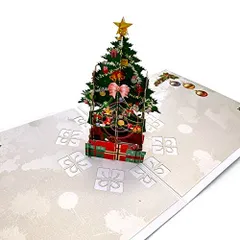 tree2 Kurimi 3Dポップアップカード クリスマス グリーティングカード クリスマスツリー 飛び出すカード メッセージカード 手紙 プレゼント 封筒付き tree2