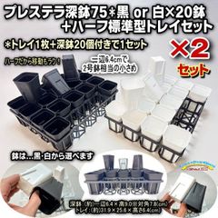 プレステラ深鉢75(硬質スリット深型ポット2号深鉢相当)黒・白20鉢＋四角型ハーフ標準型トレイセット×2セット＊多肉植物・塊根植物コーデックス・アガベ・サボテン・観葉植物・ハオルチア・アデニウム・パキポディウム・実生＠フラワーショップ江口