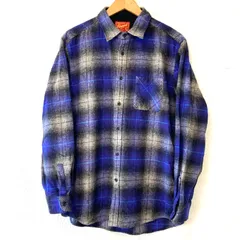80s 90s ヴィンテージ！(^w^)b UNIQLO ユニクロ Flannel shirt フランネルシャツ シャドー チェック オンブレ  コットン100% 長袖 柄 トップス レトロ 古着 ネイビー系 332-066384 メンズ 男性 サイズL