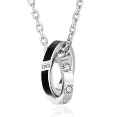 KRKC&CO リングネックレス メンズ ペンダントトップ チェーンネックレス ダブルリング サージカル ステンレス ペアネックレス 男女兼用 シルバー ブラック 金属アレルギー対応 誕生日 記念日 プレゼント