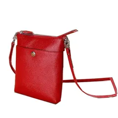 【新品】 [MANATAS] ミニショルダーバッグ スマホポーチ 本革 斜め掛け 天ファスナー 軽量 縦型 小さめ シンプル 肩掛け クロスボディ コンパクト サコッシュ (レッド) 1