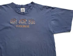 90s USA製 YOSEMITE ベア 刺繍 コットンTシャツ ブルーグレー XL★ヨセミテ国立公園 National Park オールド クマ ビッグサイズ
