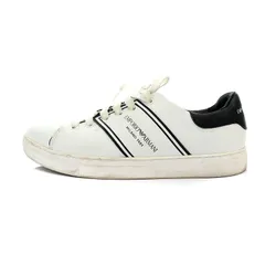 エンポリオアルマーニ EMPORIO ARMANI スニーカー ロゴデザイン レザー 24.9cm 白 ホワイト 黒 ブラック ■SH /AK31のサムネイル