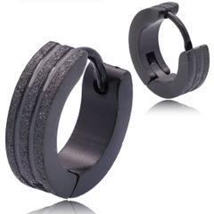 【幅4×内径9mm タイプB 色：ブラック 表面加工 1ペア 】[Adelina Style] 太め フープピアス 人気 つけっぱなし リングピアス レディース メンズ サージカルステンレス 金属アレルギー対応 18G 男女 両耳用 プレゼント