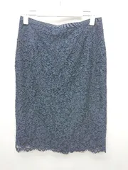 ◇ UNTITLED アンタイトル 総レース キレイめ スリット 膝丈 台形 スカート サイズ2 ネイビー レディース P  【1405230017207】