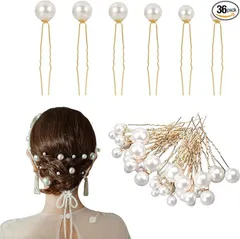 【在庫処分】ヘアピン パール 36本セット Ｕピン ヘアピン 髪飾り パールピン ヘアアクセサリー 髪留め ヘアクリップ 結婚式 成人式 卒業式 花嫁 和装 普段使い (ゴールド)