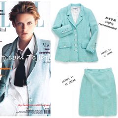 シャネル ジャケット スーツ CHANEL ヴィンテージ エメラルドブルー  