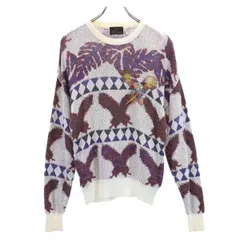 サンタフェ リネンブレンド 総柄 ニット 38 ホワイト系 santa fe 薄手 長袖セーター メンズ 【中古】  【221222】