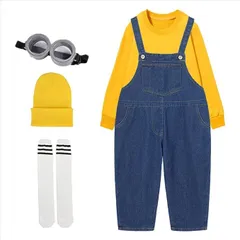 【在庫処分】LIDANO ハロウィン ミニオン コスプレ仮装 子供服 大人服 男女兼可 5点セット オーバーオール パーカー サロペット オールインワン キッズコスチューム クリスマス (長袖長ズボン,大人M)