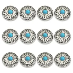 【特売】コンチョ ボタン 12個セット ターコイズ 30mm メタルボタン 足つき デージー柄 レザークラフト アクセサリー 手芸 (タイプC)