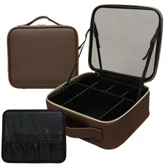 [MRG] 鏡付きメイクボックス オリジナルカラー 大容量 メイクボックス メイクポーチ コスメボックス 持ち運び 鏡付き プロ用 自立式 仕切り調整可能 メイク収納 卓上 コンパクト 化粧ポーチ 手持ち バッグ 収納ボックス コスメ収納 オープン 大きめ 1