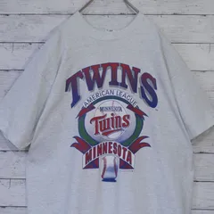 USA製 90s XL Fruit of the Loom フルーツオブザルーム シングルステッチ MLB MINNESOTA TWINS ミネソタ ツインズ ラバープリント クルーネック 半袖 Tシャツ s/s tee 霜降りグレー 20202681