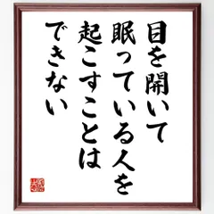 名言「目を開いて眠っている人を起こすことはできない」手書き書道色紙額／受注後の毛筆直筆（W0225）