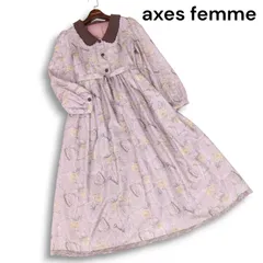 axes femme アクシーズファム 秋冬★ カップ フラワー 花柄 総柄 プリント 長袖 シャツ ワンピース Sz.M レディース