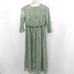 ◇ ⊂ クラリッサ 花柄 長袖 膝下丈 結婚式パーティードレス サイズM グリーン系 レディース E  【1507080001914】