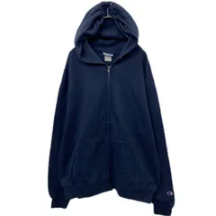 Champion ジップアップ 無地 スウェット パーカー L ネイビー 裏起毛 袖ロゴ 古着卸 アメリカ仕入 a709-5433