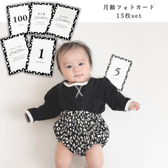 【はがきサイズ】月齢フォトカード ダルメシアン柄 マンスリーカード 手形足形 100日祝い 命名書 ハーフバースデー バースデーフォト