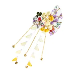 【新着商品】FLORICA 髪飾り 七五三 花 成人式 振袖 卒業式 和装 つまみ細工 袴 浴衣 着物 髪 飾り 鈴 髪留め 和柄 収納袋 ギフトポックス付き 7カラー (黄)