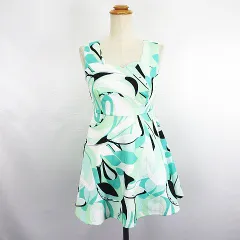 デイジークイーン dazzy Queen ワンピース チュニック ノースリーブ スカラップネック ミニ丈 幾何学模様 S グリーン系 ※EKM