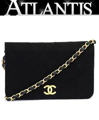 シャネル CHANEL ヴィンテージ ミニマトラッセ19 フルフラップ チェーンショルダーバッグ 黒 ジャージー G金具 【68174】