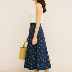 【上品×大人可愛い💠】ビス＊VIS＊花柄＊マキシ丈ロングスカート＊フロントボタン＊ネイビー＊フリーサイズ💠