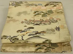 平和屋着物◎アンティーク　大正ロマン　丸帯　唐織　風景花文　金糸　正絹　逸品　AAAV5635ou