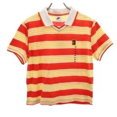 未使用 NIKE ナイキ 90s 00s 白タグ オールド ボーダー柄 半袖 襟付き Tシャツ M 朱色系 レディース 古着