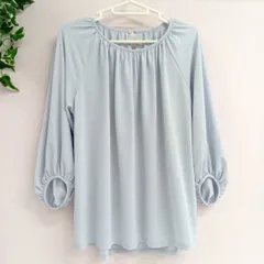 [DoCLASSE]ドゥクラッセ バルーンスリーブ トップス レディース ゆったり ブラウス カットソー 古着 オーバーサイズ ライトブルー サイズM（い-95 ，シ）