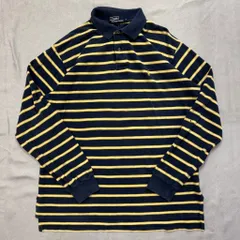 Polo by Ralph Lauren ポロ ラルフローレン ボーダー柄 ポロシャツ 長袖 紺×黄色×白 Lサイズ No.E476