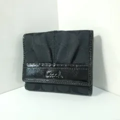 【美品】コーチ COACH キャンバス パテントレザー シグネチャー 二つ折り 財布 ウォレット ブラック 黒 6010131e20250305