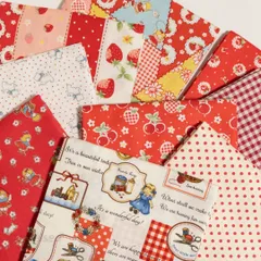 R9　マーガレット＆ソフィ　大判 カットクロス セット 国産　綿100％　キルトゲイト／　コットン　生地　フルーツ柄　レトロ　赤　日本製　ナチュラル　カントリー　パッチワーク　はぎれ　レッド