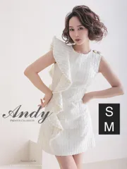 ホワイト [OK2741-YE-2306] ANDY/ アンディ/ チェック柄/ ツイード/ フリル/ ノースリーブ/ 台形スカート/ Aライン/ フレア/ ワンピース/ ミニドレス/ キャバドレス/ ワンピース/ dress