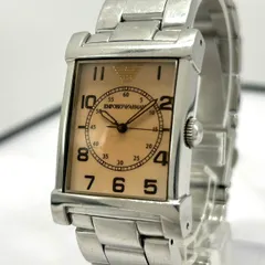 【ほぼ新品/クリーニング済】エンポリオ・アルマーニ 腕時計 AR-0218 ユニセックス クオーツ シルバー ステンレス レクタンギュラー ベージュ文字盤 クラシック エレガント ヴィンテージ アナログ 5ATM防水 美品 EMPORIO ARMANI G6