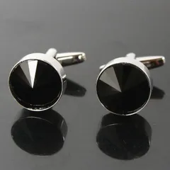 鎌倉カフス工房　ジェットスワロフスキー・ラウンドカフスボタン（カフリンクス）