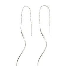 【シルバー × ピアス】[Cream dot. クリームドット公式] ピアス レディースステンレス製 アメリカン 金属アレルギー つけっぱなし サージカルステンレス ライン 揺れる ウェーブ 変形 メタル チェーン 大人