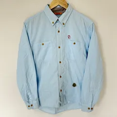 (^w^)b FJALL RAVEN フェールラーベン 長袖シャツ ボタンダウン 刺繍 トップス 重ね着 シンプル 無地 カジュアル 古着MIX デイリー タウンユース アウトドア ライトブルー メンズ