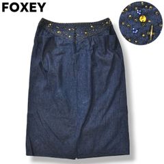 【フォクシー FOXEY ビーズ付き デニムスカート 42 インディゴ ♪