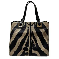 フルラ　ベージュ×ブラック　レザー　ゼブラ柄　バッグ　ハンドバッグ　トートバッグ　レディース