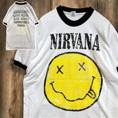 BJKE リンガー Tシャツ ビンテージ 古着 白 黒 ニルバーナ NIRVANA スマイリー ニコちゃん カートコバーン バンド Lサイズ 2503  2980 p10