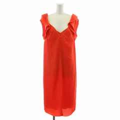 マックス&コー MAX&CO. プリーツワンピース ミモレ ロング Vネック フリル ノースリーブ 40 M オレンジ /FQ