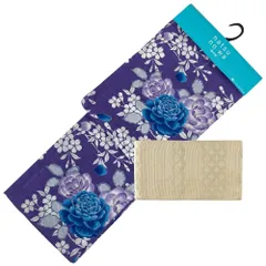 たんす屋 TANSU-YA 中古 新品レディース浴衣２点セット 【新品浴衣＋新品半幅帯】   紫 花 薔薇 青 ラメ  半巾帯   54028
