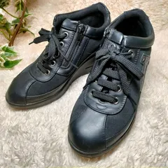 【良品】ASICS商事　旅日和　サイドジップスニーカー　レディース　エアウェッジソール　防滑ソール　 黒　22.5cm　3E幅広